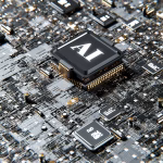Chip con letras de inteligencia artificial sobre una placa electrónica
