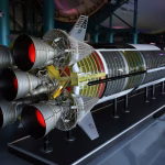 Modelo de motor cohete usado para ilustrar tecnología aeroespacial