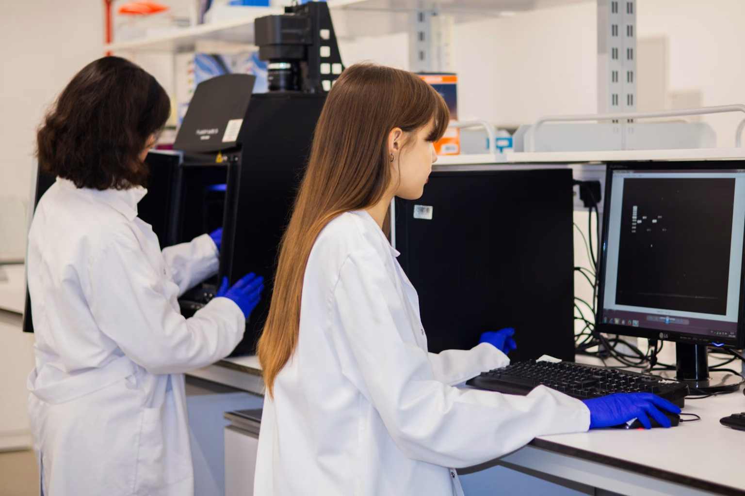 Investigadoras trabajando con ordenadores en un laboratorio