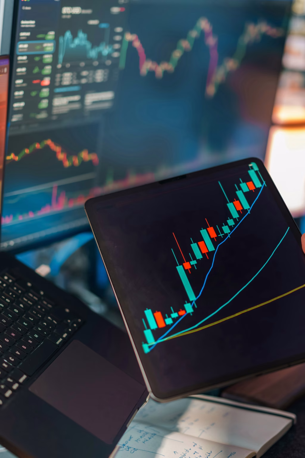 Pantallas con gráficos financieros para representar inversión de impacto