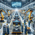 Vehículos eléctricos en una línea de producción industrial
