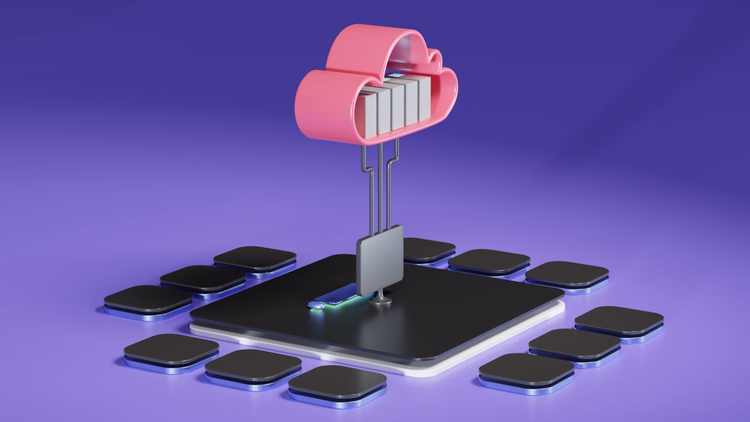 Diagrama tecnológico sobre infraestructura cloud y chips