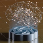 Imagen abstracta de una red de inteligencia artificial sobre un portátil