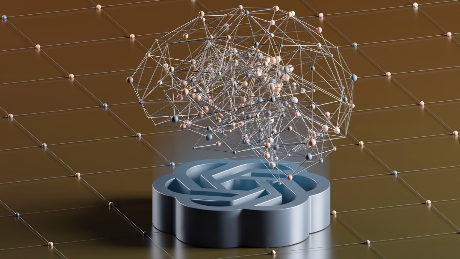 Imagen abstracta de una red de inteligencia artificial sobre un portátil