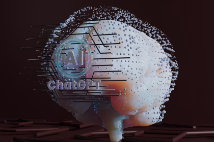Imagen digital de un cerebro artificial asociado a herramientas de IA