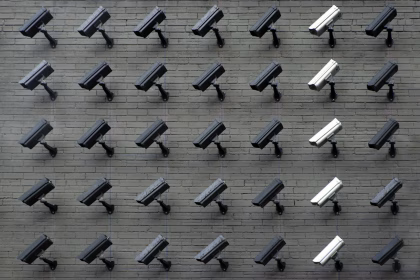 Cámara de vigilancia en una calle urbana, imagen asociada a privacidad y control policial.