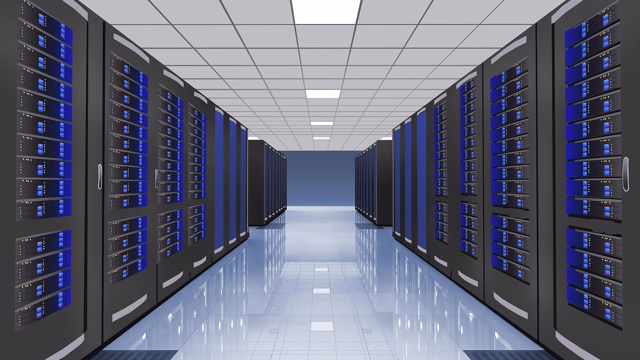 Sala de servidores que simboliza infraestructura y control de modelos de inteligencia artificial