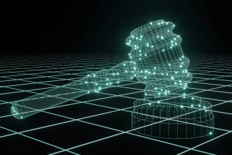 Mazo de juez digital, imagen relacionada con regulación tecnológica e inteligencia artificial