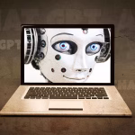 Ordenador con imagen de inteligencia artificial, recurso temático para una startup de razonamiento de IA.