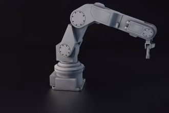 Brazo robótico industrial, imagen temática para visión artificial y automatización de plantas de residuos.