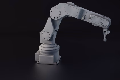 Brazo robótico industrial, imagen temática para visión artificial y automatización de plantas de residuos.