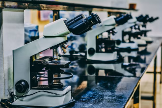 Ingredientes vegetales y material de laboratorio asociados a biotecnología alimentaria e inteligencia artificial.