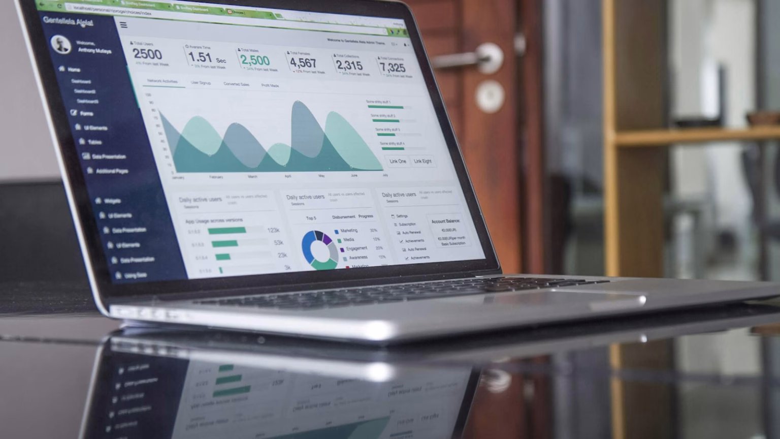 Gráficos de marketing digital y analítica en un ordenador portátil
